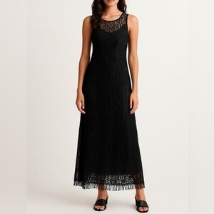 Vintage Black Lace Maxi Dress Size 14